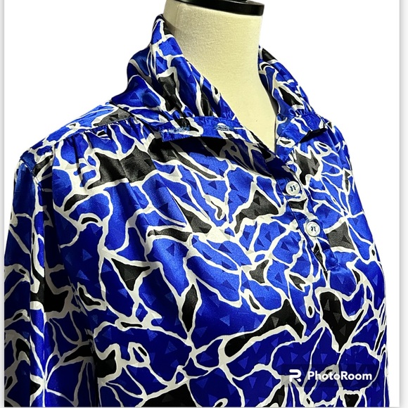Christian Dior Black, White and Blue Blouse size 10 - Picture 2 of 6